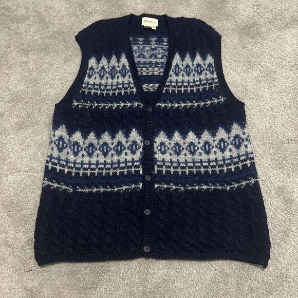 VTG 90s Eddie Bauer Size XL Tall Wool Knit Fisherman Sweater Vest - Picture 1 of 5